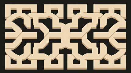 Poster - Interwoven Geometric Pattern Islamic Art Design Abstract Beige Tone on Black Background Decoration