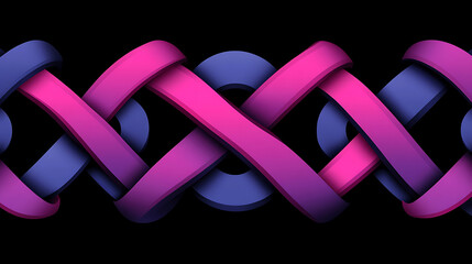 Poster - Interwoven Gradient Rings with Pink and Purple Hues Elegant Abstract Design on a Black Background