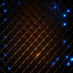 Poster - Interwoven Squares Pattern with Metallic Grid Structure and Reflective Blue and Orange Highlights