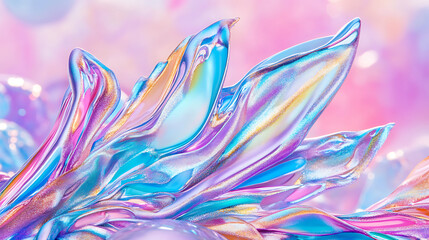 Poster - Iridescent Bloom Digital Rendering in Pastel Hues Abstract Art Futuristic Aesthetic Vision