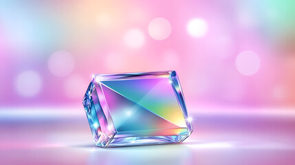 Poster - Iridescent Cube Spectrum Crystal Art Light Refraction on Gradient Pink Bokeh Abstract Background