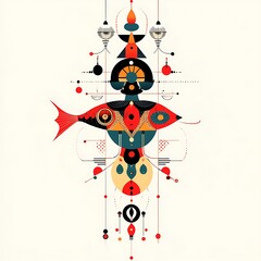 Aufkleber - Abstract geometric fish design, creative art piece, use for posters or prints