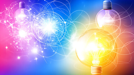 Poster - Light Bulbs with Spherical Energy Fields Radiating Innovation and Creative Concepts in Digital Art