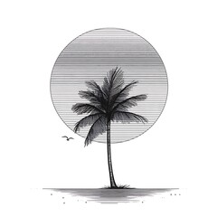 Poster - Monochromatic Palm Tree Sunset Graphic