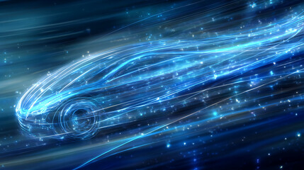Poster - luminescent motion concept vehicle depicting speed through lines of energy and futuristic design