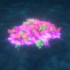 Wall Mural - luminous aquatic coral reef ecosystem with vibrant bioluminescence in deep sea environment