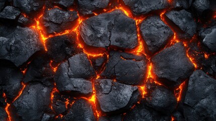 Wall Mural - Molten lava flowing through cracked rocks