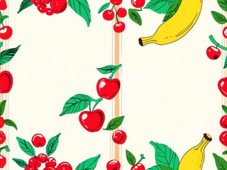 Wall Mural - Vibrant Fruit Border: Cherries and Bananas Delight