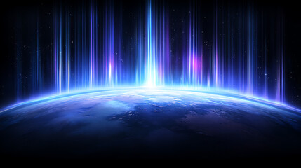 Poster - luminous aurora burst over earth from space view digital cosmic design visualization