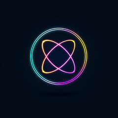 Poster - Luminous Atomic Symbol Icon with Glowing Neon Effect and Double Circle Design on Dark Background