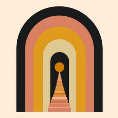 Poster - Colorful abstract archway with stairs leading to light, graphic design
