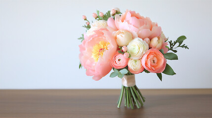 Poster -  pastel pink peony and ranunculus bouquet