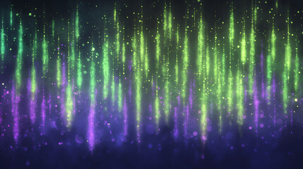 Poster - Luminous Cascade of Light Streaks in Purples and Greens Creating Atmospheric Depth Effect