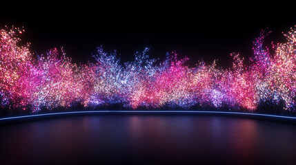 Poster - Luminous Chromatic Trees in a Mystical Dark Space with a Neon Circle Border of Light Display