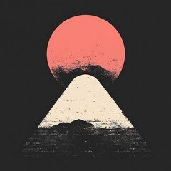 Poster - Abstract Japanese mountain with sun, graphic design