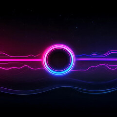 Poster - Luminous Circle Portal Gateway Futuristic Cyberpunk Theme Electric Glowing Bands Deep Space Backdrop