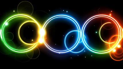 Poster - Luminous Circles Abstract Design with Radiant Neon Glow and Vibrant Color Gradients on Black Backdrop