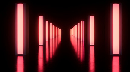 Poster - Luminous Columns Arranged Along Diminishing Perspective in Dark Environs of Illuminated Hallway