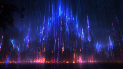Poster - Luminous Cityscape with Geometric Light Streaks Displaying a Futuristic Abstract Metropolis