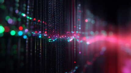 Poster - Luminous Data Streams Visualization with Vibrant Bokeh Effects Technology Innovation Backdrop