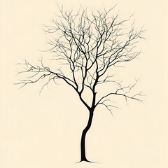 Poster - Silhouette of bare tree against light beige background. Possible use for prints, posters, wallpapers, or illustrations