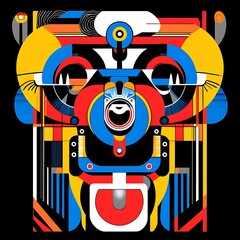 Poster - Abstract Geometric Face Design, Colorful Pattern, Vibrant Composition, Potential Stock Image Use
