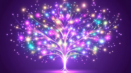 Poster - Luminous Fractal Light Tree Radiating with Magical Spheres and Sparkling Energy on Deep Purple Field