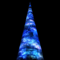 Poster - Luminous Futuristic Tower of Digital Technology and Data Transmission in a Black Void of the Unknown