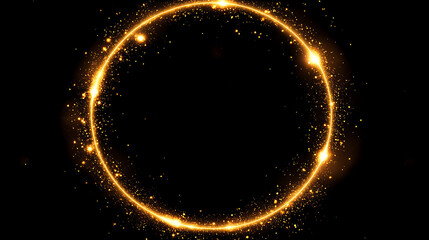 Poster - Luminous Gold Circle Frame with Sparkling Particle Effects Against a Dark Solid Color Backdrop