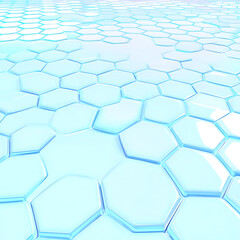 Poster - Luminous Hexagonal Patterned Surface with a Pale Cyan Hue Creating a Modern Futuristic Effect
