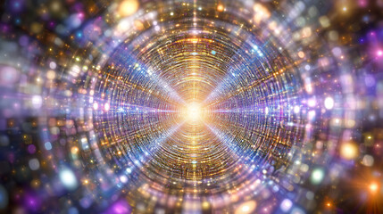 Poster - luminous hyperspace tunnel of celestial light and sparkling stellar dust in infinite dimensions