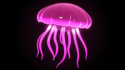 Wall Mural - luminous jellyfish radiating pink light in the dark depths of the ocean illustration
