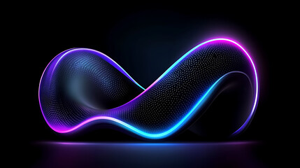 Poster - luminous mobius strip fluid shape with dot pattern in cyberpunk aesthetic on black background