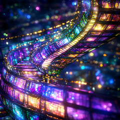 Poster - Luminous Mosaic Spiral Abstract Design with Vivid Colors and Bokeh Effect for Digital Art