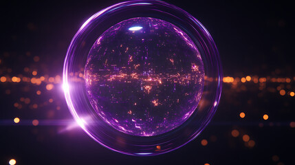 Poster - Luminous Orb Enclosing Digital Cityscape Overlayed in Abstract Futuristic Technology Sphere