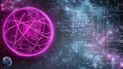 Poster - Luminous Orb in Cosmic Equations Blueprint Vast Nebula Galactic Phenomena Conceptual Artistry