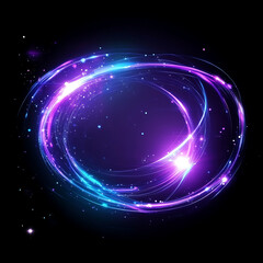 Poster - Luminous Orbits in Abstract Swirl of Light and Color with Sparkling Cosmic Dust on a Black Canvas