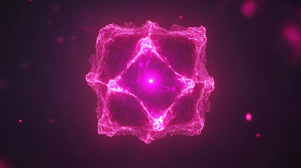 Poster - Luminous Pink Cube Energetic Core Abstract Rendering Background for Science and Tech Visuals