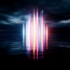 Poster - Luminous Radiance Displayed Over Calm Waters Beneath Darkened Stormy Skies Night Lights Presentation