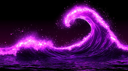 Poster - Luminous Purple Wave Artistic Rendering with Sparkling Highlights Against Dark Backdrop Night Ocean