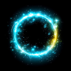 Poster - Luminous Ring Portal with Celestial Sparks and Glimmering Energy Streams on a Dark Background