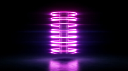 Poster - Luminous Rings Encircling a Metallic Column in a Dark Void Space with a Reflective Surface