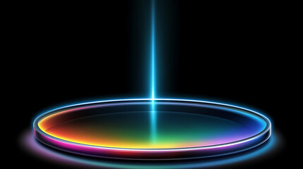 Poster - Luminous Spectrum Disk with Beam of Light in the Darkness Sci Fi Presentation Platform Concept