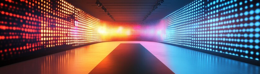 Poster - A vibrant, illuminated corridor featuring colorful LED lights, creating a dynamic and futuristic atmosphere.