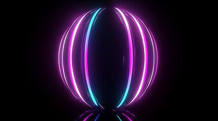 Poster - luminous sphere emerging from darkness displaying cyan and magenta colored glowing light strings