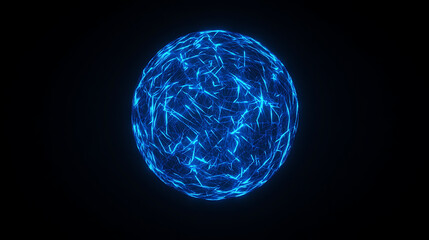 Poster - luminous sphere displaying intricate network of interconnected blue lines on a black canvas backdrop