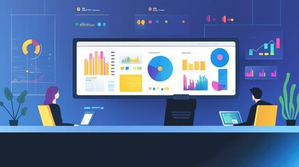 Poster - AI-powered analytics dashboard with futuristic holographic interface, showcasing real-time data processing and decision-making