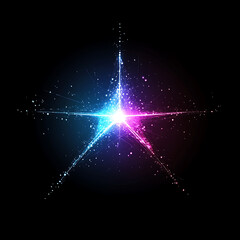 Poster - Luminous Star Abstract with Interconnected Particles Bursting on Black Backdrop Decorative Image