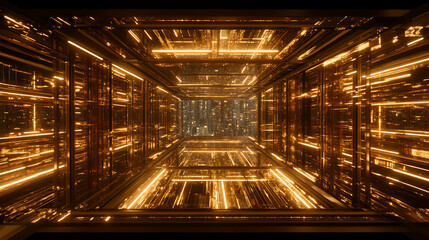 Poster - Luminous Technological Tunnel Perspective Illusion Creates an Endless Virtual Reality Experience