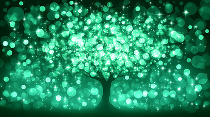 Poster - Luminous Tree of Enchantment Radiating Green Magic with Sparkling Orbs and Twinkling Starlight